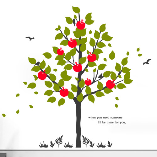 그래픽스티커,cr584-나의사과나무,사과,나무,자연,식물,잔디,새,봄,꾸미기,인테리어,셀프,스티커,그래픽,리폼,포인트,일러스트,데코,시트지