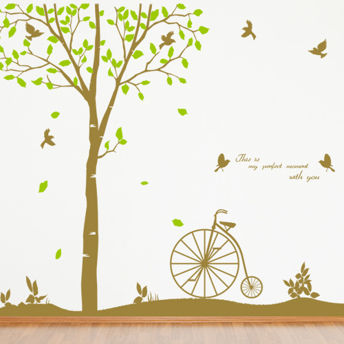 나무자전거 그래픽스티커[GG] ps136-자전거가있는나무, 나무자전거