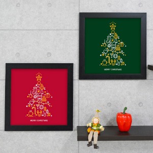 디자인액자,cu416-크리스마스트리와함께_인테리어액자,벽면디자인데코소품세트,벽걸이,성탄,나무,별,산타,선물,겨울,기념,아이콘,루돌프,초록,빨강