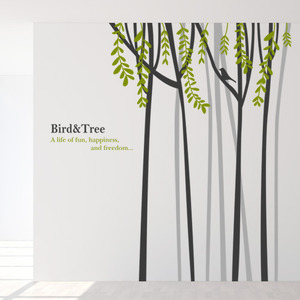 그래픽스티커 [GG] ib036-숲속의자유로운새, 나무자전거