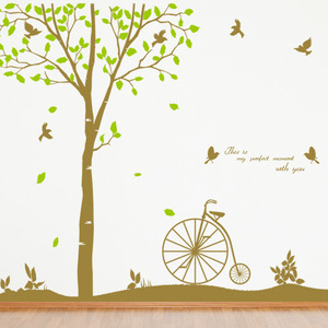 나무자전거 그래픽스티커[GG] ps136-자전거가있는나무, 나무자전거